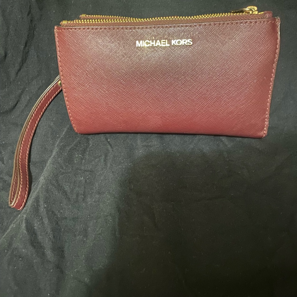 Michael Kors Maroon Wristlet with Gold Accents